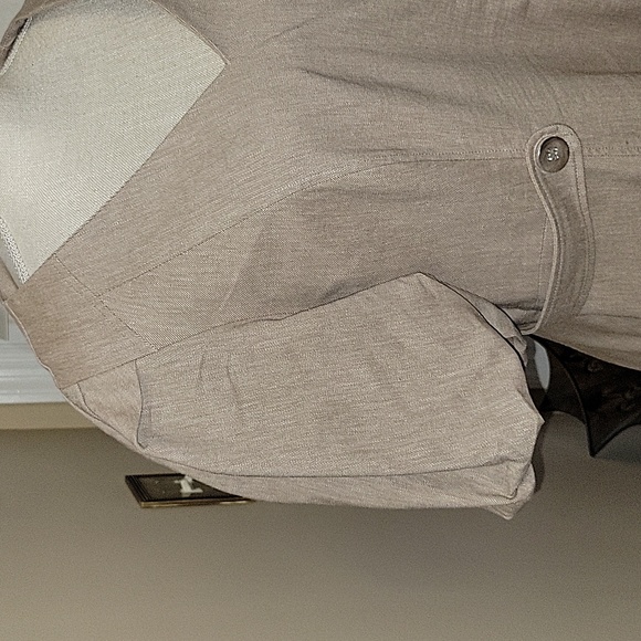 New York & Co tan Vneck dress puff sleeve fit waist A-line maxi pockets L New… - Picture 2 of 11